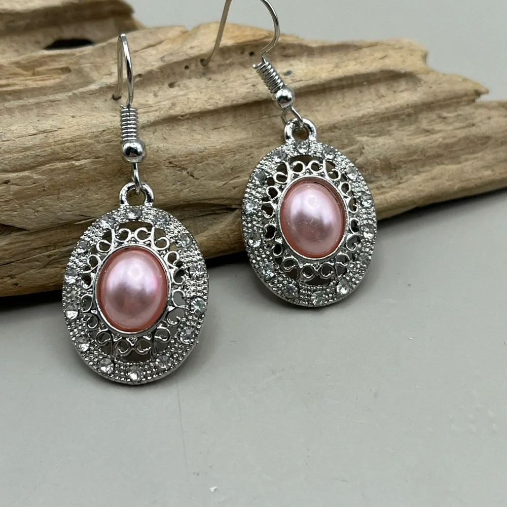 Elegant Silver and Pink Dangle Earrings